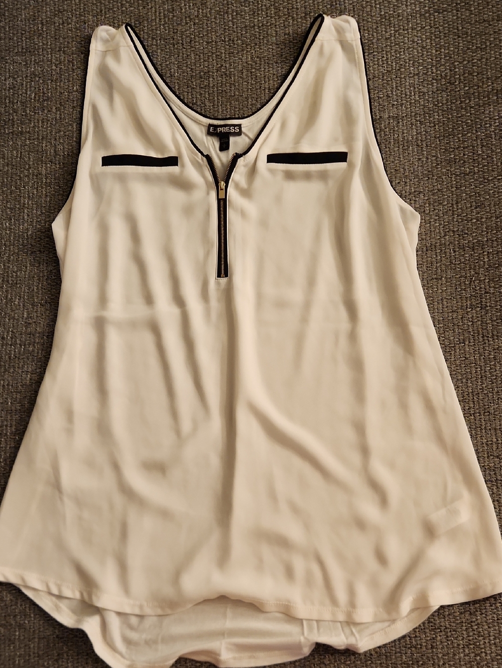 Express White Sleeveless Zip-Front Camisole with Black Trim